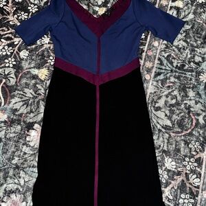 BCBGMaxAzria Blue and Burgundy Long Sleeve Dress size L